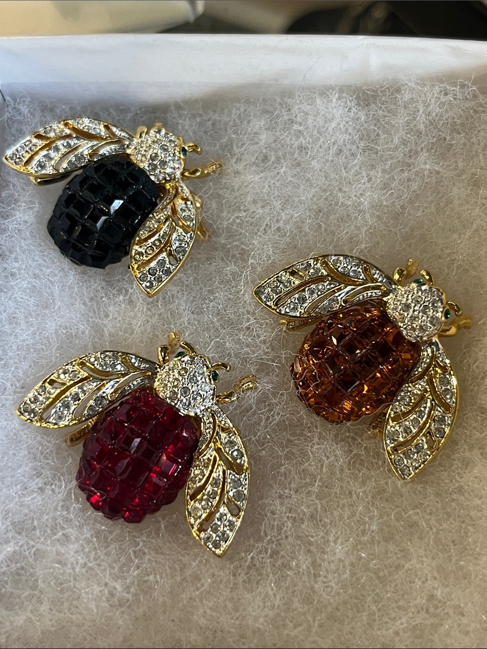Set of 3 Crystal Bee Brooch pins